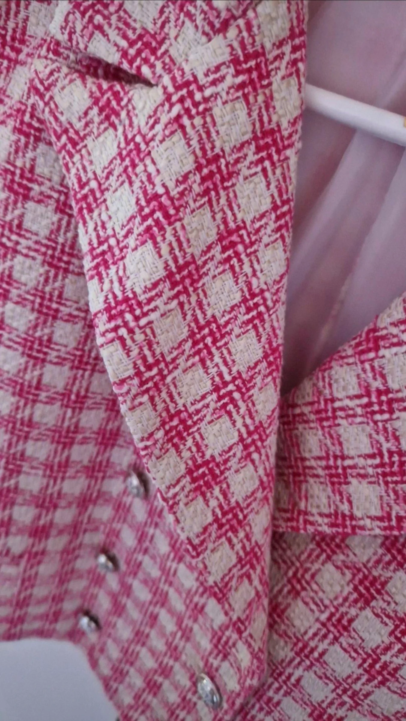 Torera cropped Colett tweed rosa fucsia y blanco NUEVA – photo 5
